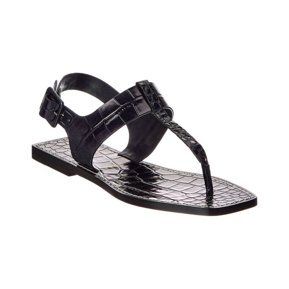 Christian Louboutin Croc-Embossed Leather Sandal, Black
